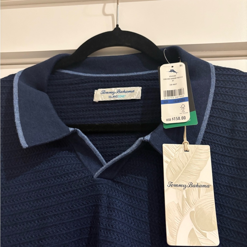 Tommy Bahama Navy Textured Knit Polo XL - Picture 2 of 9